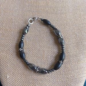 Handmade hematite, silver & black bracelet